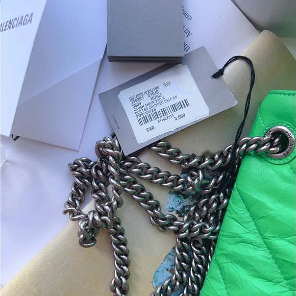 Balenciaga Crush Chain Bag S Quilted Crushed Calf As Vivid Green - Picture 7 of 7